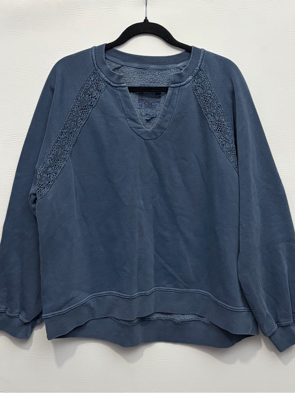 C&C California Light Blue Sun-Washed Fleece Pullover Xl